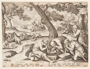 Monos imitando cazadores de after Jan van der Straet, called Stradanus