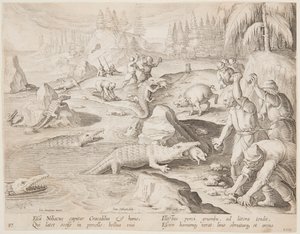 Caza de cocodrilos de after Jan van der Straet, called Stradanus