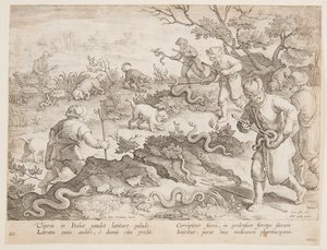 Cazando serpientes de after Jan van der Straet, called Stradanus