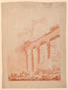 Cabriteros en Paisaje con Ruinas de after Jean Baptiste Huet