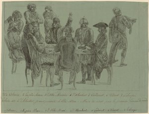 La comida de los filósofos de after Jean Huber