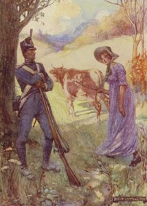Conduciendo una vaca delante de ella, Laura Secord pasó los centinelas americanos de after Joseph Ratcliffe Skelton