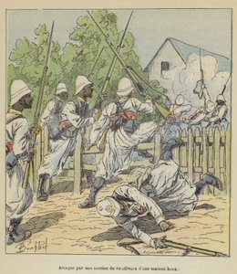 Ataque por una sección de tiradores a una casa hova de after Louis Charles Bombled