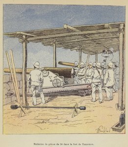 Baterías de piezas de 14 en el fuerte de Tamatave de after Louis Charles Bombled