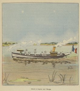 Canoa a vapor en el Ikopa de after Louis Charles Bombled