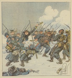 Carga a la bayoneta del 22º móviles (Dordoña), en el combate de Saint-Jean-sur-Erve de after Louis Charles Bombled
