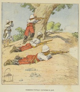 Cazadores de África combatiendo a pie de after Louis Charles Bombled