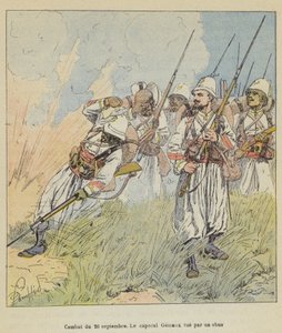 Combate del 26 de septiembre, el cabo Gemaux muerto por un obús de after Louis Charles Bombled