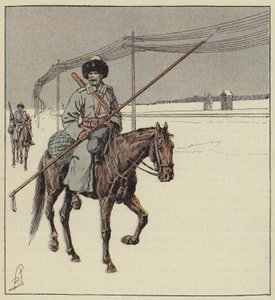 Cosacos del Amur guardando la vía férrea del Transiberiano de after Louis Charles Bombled