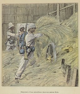 Descubrimiento de una ametralladora en una casa Hova de after Louis Charles Bombled