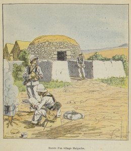 Entrada de una aldea malgache de after Louis Charles Bombled