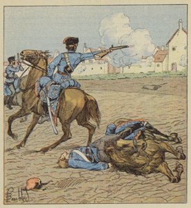 Húsares prusianos atacando un pueblo
