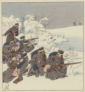 Infantería japonesa en uniforme de campaña en invierno de after Louis Charles Bombled