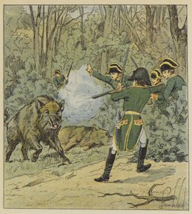 El Emperador caza jabalíes en el bosque de Marly de after Louis Charles Bombled