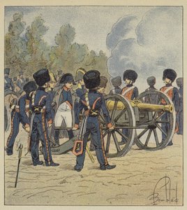 El Emperador apunta él mismo las piezas de la guardia, en Montereau de after Louis Charles Bombled