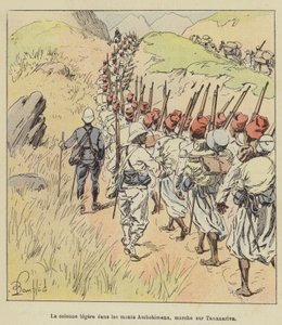 La columna ligera en los montes Ambohimena, marcha hacia Tananarive
