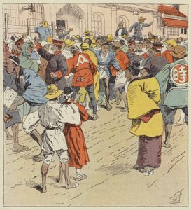 La multitud esperando noticias de la guerra frente al Figi-Humpo de after Louis Charles Bombled