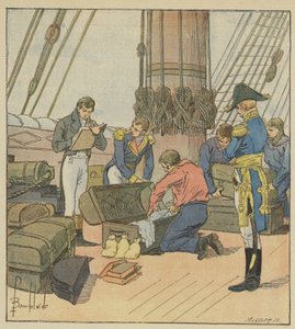 La armada inglesa hace el inventario del equipaje de Napoleón