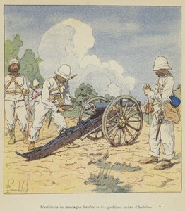 La artillería de montaña bombardea las posiciones hovas de Andriba de after Louis Charles Bombled