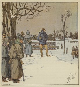 El general Chanzy recorre el frente de las posiciones, el 11 de enero, antes de la batalla de after Louis Charles Bombled
