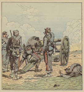 El teniente Coffinières de Nordeck apunta él mismo sus piezas de after Louis Charles Bombled