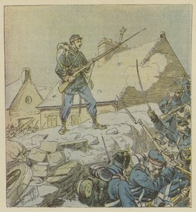 El sargento Pitou, subiendo intrépidamente sobre la barricada de Courceboeufs, decide la toma del pueblo de after Louis Charles Bombled