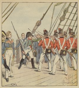 El Emperador ordena el ejercicio a los soldados del Bellerophon de after Louis Charles Bombled