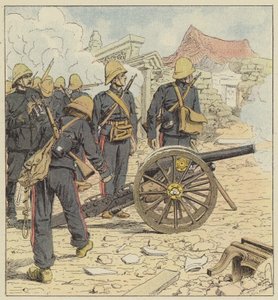 Los franceses disparan sobre la puerta de Choum-Tsche-Men de after Louis Charles Bombled