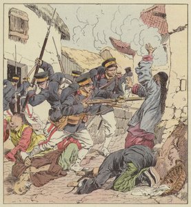 Los japoneses masacrando a los chinos de Port-Arthur de after Louis Charles Bombled