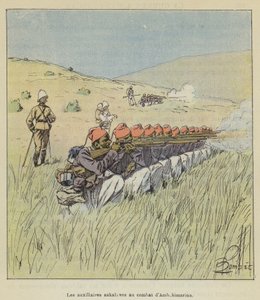 Los auxiliares sakalaves en la batalla de Ambohimarina de after Louis Charles Bombled