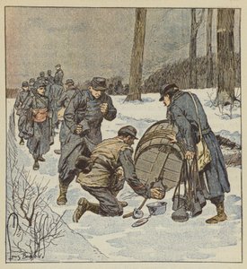 Los soldados de infantería de marina llenan sus cantimploras con un barril de ron de after Louis Charles Bombled