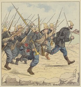 La infantería de marina en la calzada de Tien-Tsin de after Louis Charles Bombled