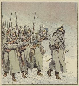 Marcha forzada de la infantería rusa en Manchuria de after Louis Charles Bombled