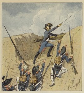 Napoleón se lanza apenas salido de la infancia y sus primeros pasos brillan con una gloria pura de after Louis Charles Bombled