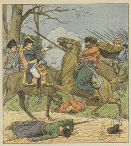 Napoleón sorprendido en Brienne por los cosacos de after Louis Charles Bombled