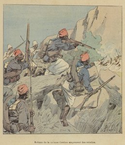 Soldados de la columna Combes sorprendiendo a rebeldes de after Louis Charles Bombled