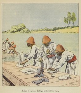 Soldados del regimiento de África limpiando su ropa de after Louis Charles Bombled