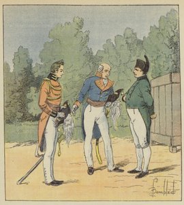 Un capitán inglés presenta un teniente a Napoleón de after Louis Charles Bombled