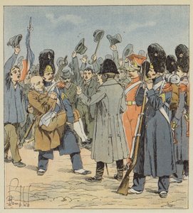 Un granadero de la isla de Elba trae a Napoleón a su padre nonagenario llevándolo en sus brazos de after Louis Charles Bombled