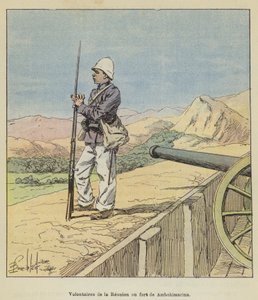 Voluntarios de la Reunión en el fuerte de Ambohimarina de after Louis Charles Bombled