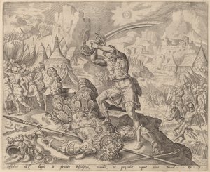 David cortando la cabeza de Goliat de after Maerten van Heemskerck