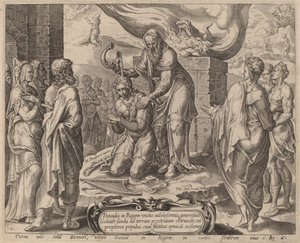 Samuel ungiendo a David de after Maerten van Heemskerck