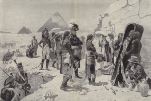 Napoleón ante las Pirámides contemplando la momia de un faraón