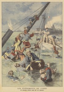 Un barco chino hundido por los japoneses frente a Corea de after Oswaldo Tofani