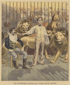 Un barbero en la jaula de los leones de after Oswaldo Tofani