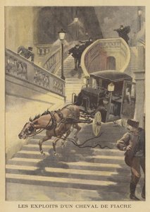 Un caballo tirando de un coche por una escalera en París