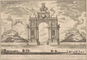 La Prima Macchina para la Chinea de 1756: Un Arco Triunfal entre el Monte Etna y el Monte Vesubio de after Paolo Posi Giuseppe Pozzi