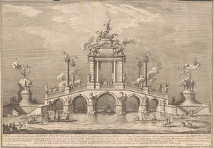 La Prima Macchina para la Chinea de 1755: Un puente triunfal con antigüedades de Herculano de after Paolo Posi Giuseppe Vasi