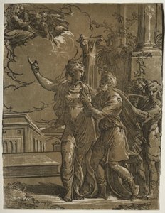 Sibila Tiburtina y el Emperador Augusto de after Parmigianino