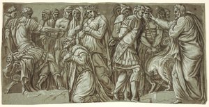 La familia de Darío ante Alejandro y una escena con prisioneros; de la fachada del Palazzo Milesi de after Polidoro da Caravaggio